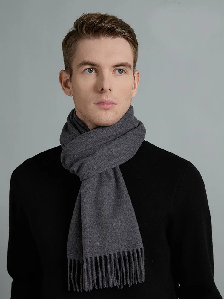 

High Quality Solid Color 100% Wool Scarf Men's Women Autumn Winter Versatile Classic Wool Muffler Men's Warm Soft Tassel Scarves