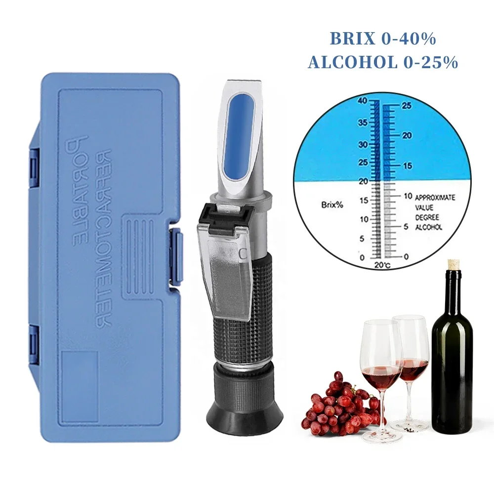 

Handheld Alcohol Sugar Refractometer Tester Wine Concentration Meter Densitometer 0-25% Alcohol Beer 0-40% Brix Grapes