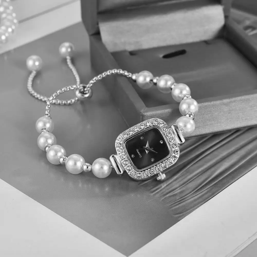 Rhinestone Quartz Watches Diamond Studded Watch Strap with Adjustable Bracelet Women Wristwatch Square Shaped Watch Women Girl