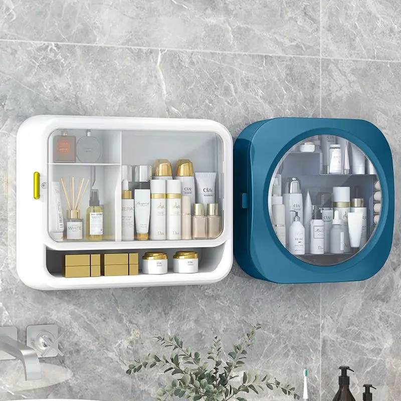 Bathroom Wall Hanging Makeup Storage Box Without Punching Waterproof Makeup Organizer Cosmetic Storage Box Jewelry Organizer