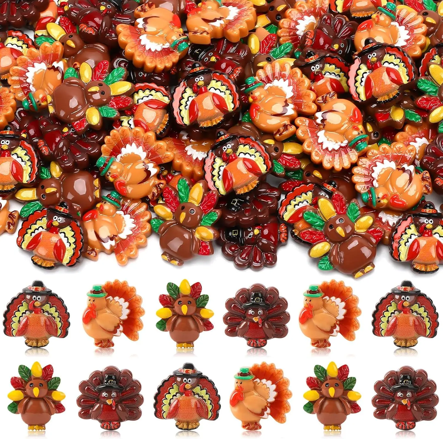 12 Stück Mini-Truthähne aus Kunstharz für Bastelarbeiten, Herbst- und Erntedankfest-Figuren – Detail 1
