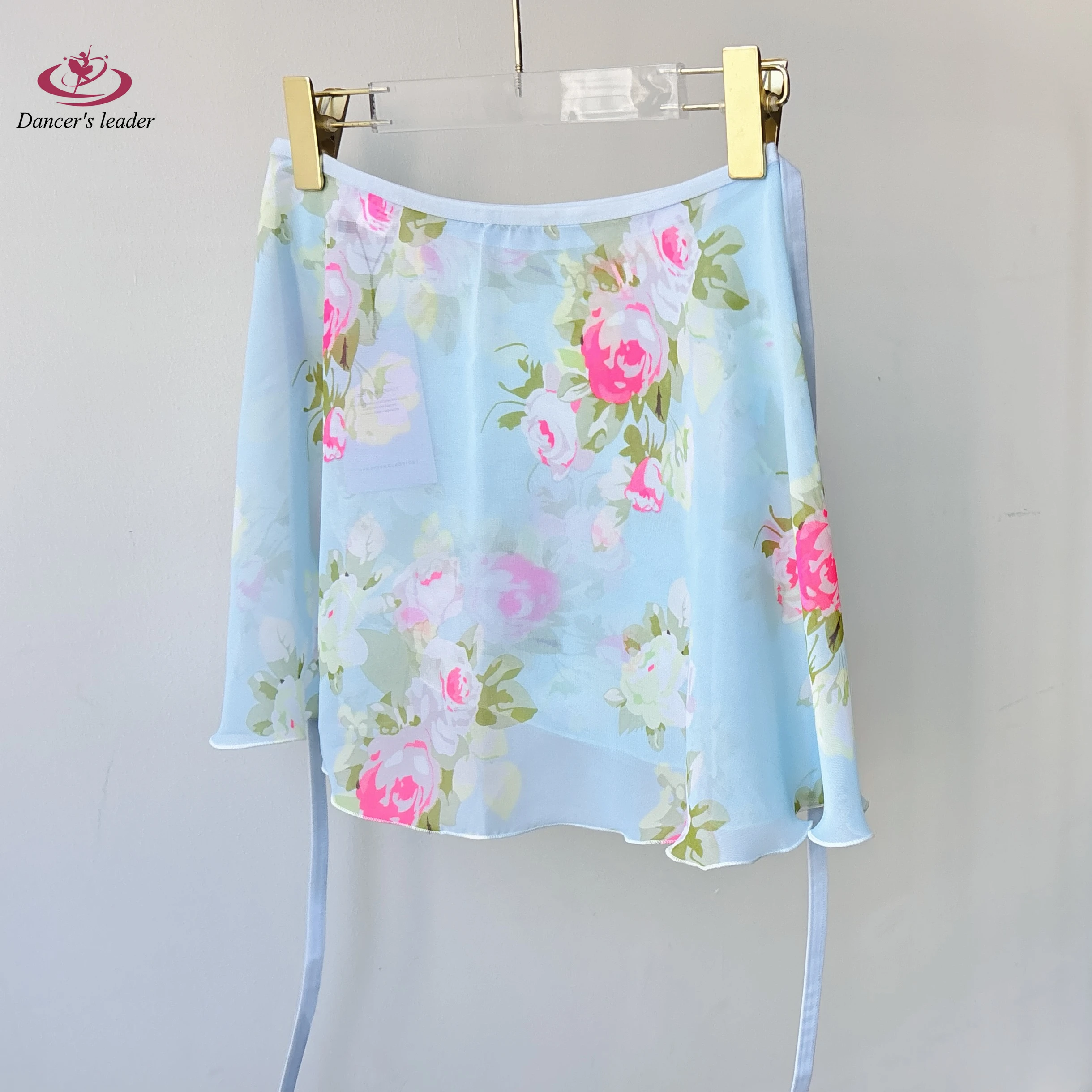 Saia de balé feminina rosa flor impressão rendas até saia de dança adulto macacão menina praticando ballet mini saia imagem