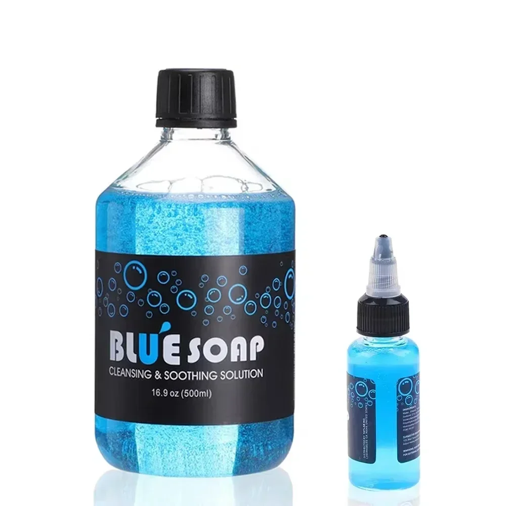 500/30ML Tattoo Blue Soap Cleaning Soothing Solution With Tattoo Foam Diffuser Bottle Blue Algae Soap and Bottle Cleaning Supply