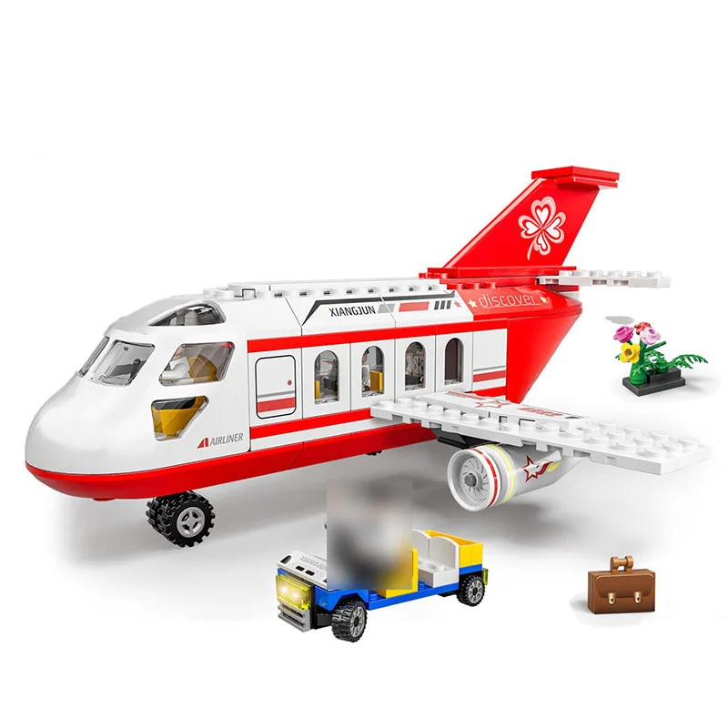 Presente de aniversário blocos de construção avião aviação modelo cidade série grande avião passageiros aeroporto crianças meninos brinquedos blocos montagem