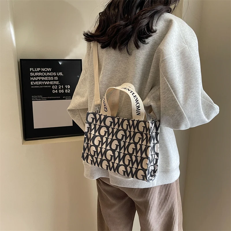 

Women Fashion Shoulder Strap Shoulder Bag Female Handbag With Letter Casual Canvas Small Square Bag Versatile Crossbody Bag