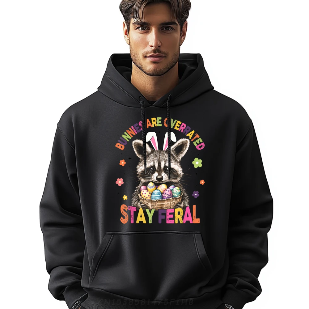 

Retro Women's Hoodies Bunnies Are Overrated Stay Feral Design Sweatshirt Crewneck Long Sleeve Outdoor Hoodies New Year Day