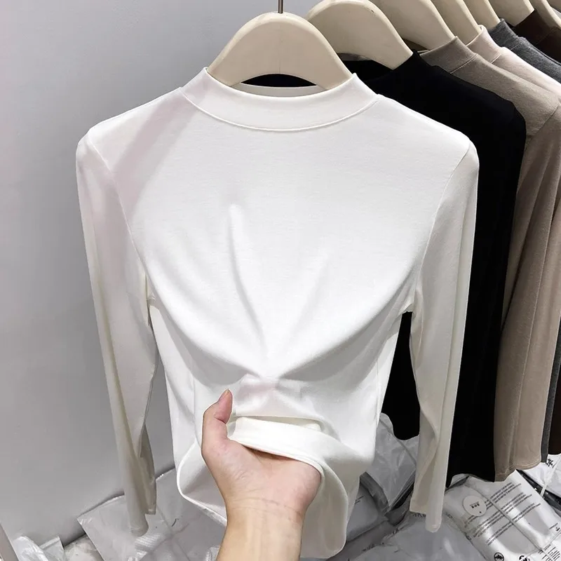 

Mid Turtleneck T-shirts Women Ladies Basics Tees Girls Classic Tops Full Sleeve Solid Cozy T Shirt Women Clothing Spring Tops