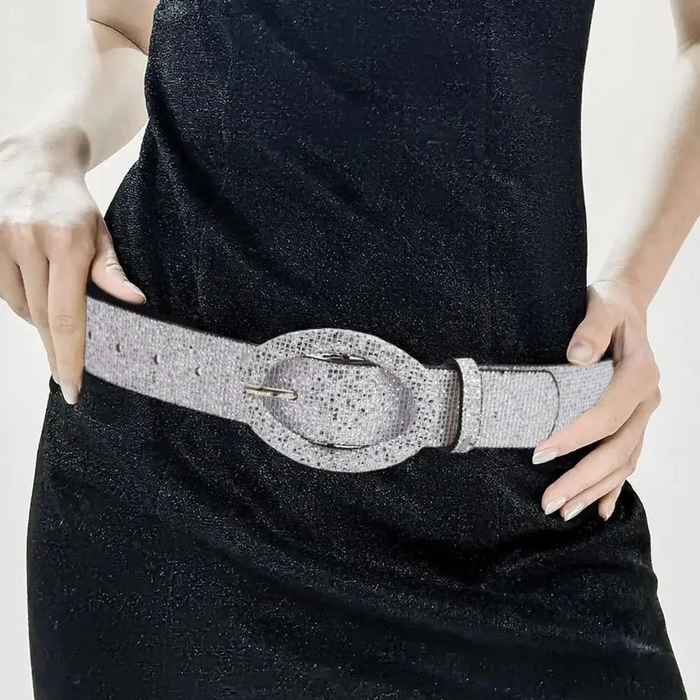 

Women Belt Multi Holes Adjustable Length Faux Leather Waistband Jeans Dress Coats Shiny Sequined Belt Clothing Accessories 벨트