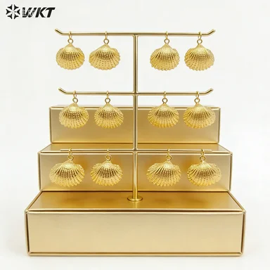 WT-JFE12  Beach Style Wholesale Lovely Fans Shell With 18k Gold Plated Earrings Top Craft Accessory Findings