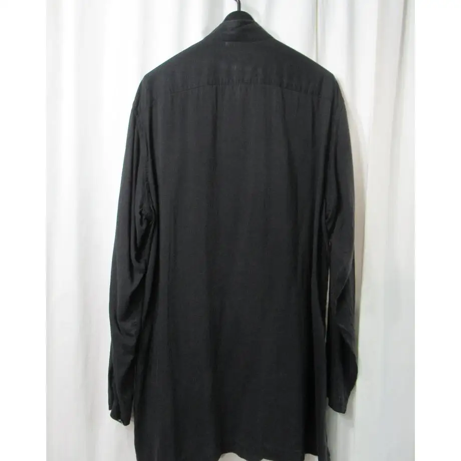 Top-yamamoto ® Minimalist stand-up collar button-down mid-length shirt for men, loose and casual black versatile TOP