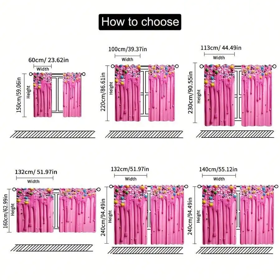 Vibrant Pink Candy Drip Print Curtains Polyester Rod Pocket For Living Room Bedroom Decor