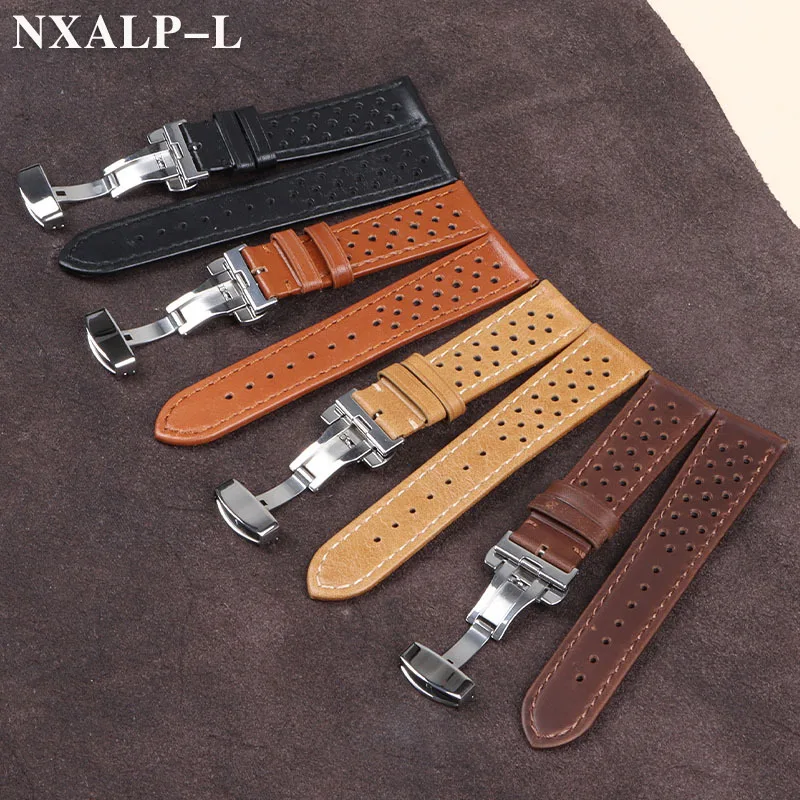 تنفس جلد البقر حزام ساعة اليد 18 مللي متر 20 مللي متر 22 مللي متر ماتي و النفط الشمع الفرقة فراشة مشبك الرجال النساء العالمي سوار إكسسوارات
