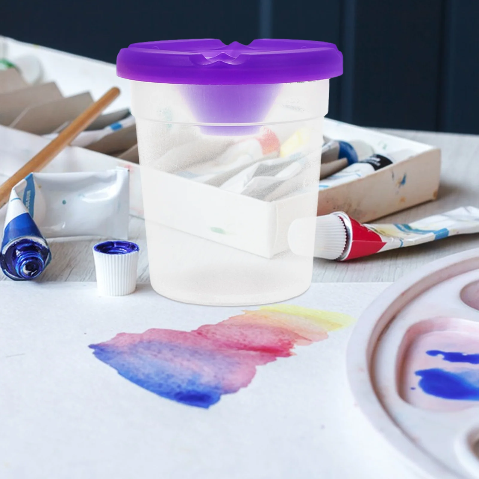 

6Pcs Plastic Paint Cups Transparent Leakproof Spill-Proof with Lids for Painting Watercolor Oil Media Gouache Pottery Craft