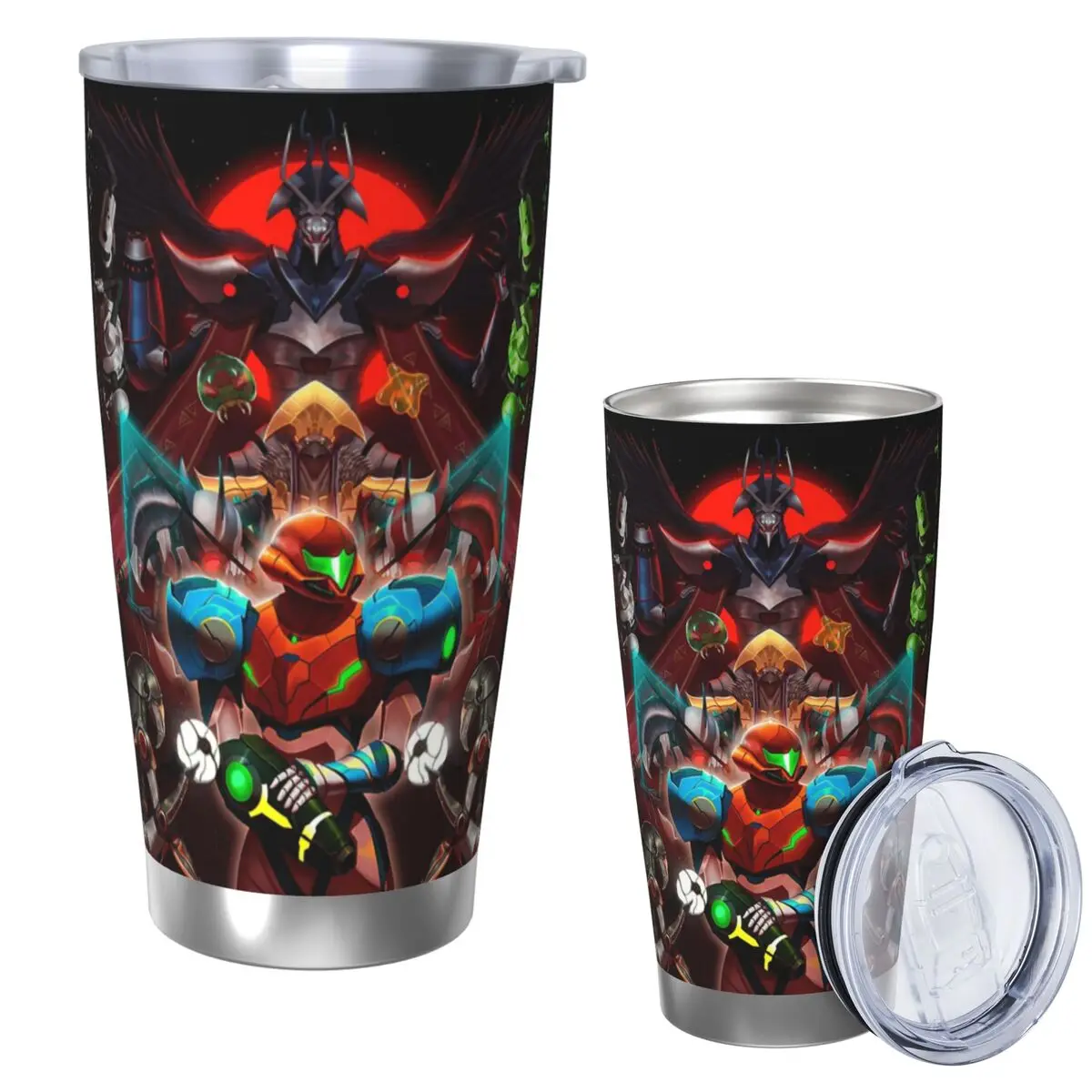 

Metroid Dread Metroid Samus Aran Стакан из нержавеющей стали Кружки с вакуумной изоляцией Термальные холодные чашки Соломинки с крышкой 20 унций