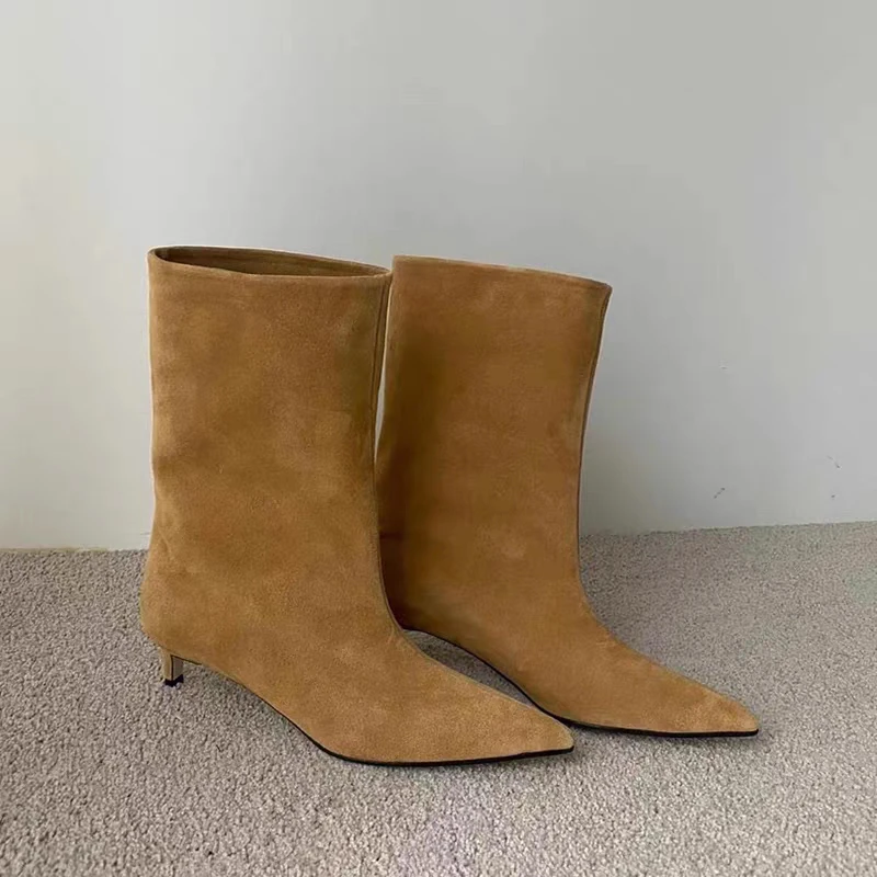 

Autumn women's Winter Pointed Toe Ankle Boots Women Designer Vintage Thin Low Heel Shoes Modern SHort Botas Zapatos De Mujer