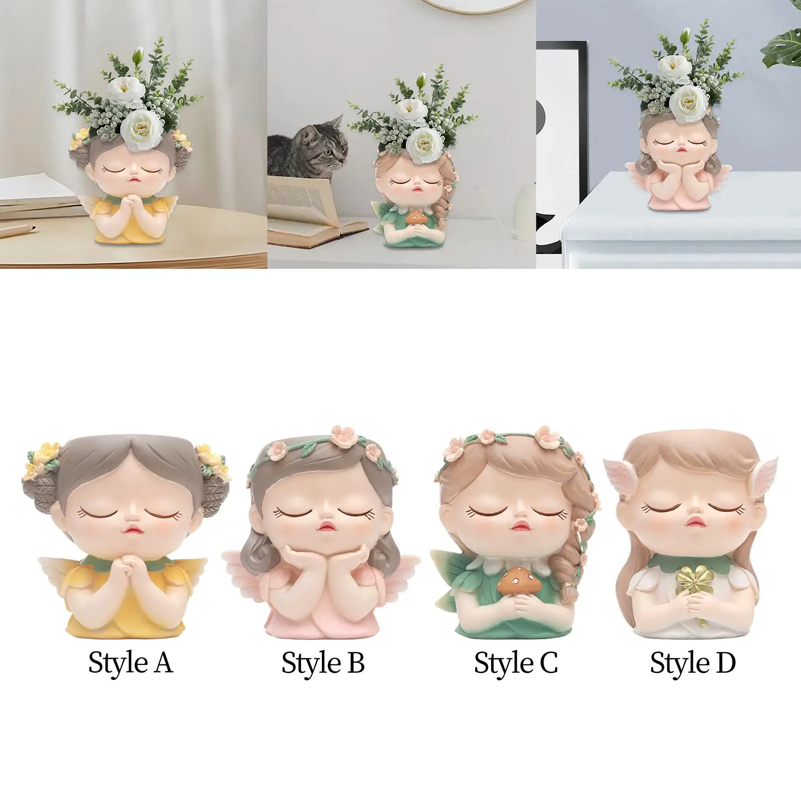 Girl Head Planter Pot Decorative Vase Sculpture Girl Statue Cute Flowerpot for Living Room Bedroom Bookshelf Home Decoration