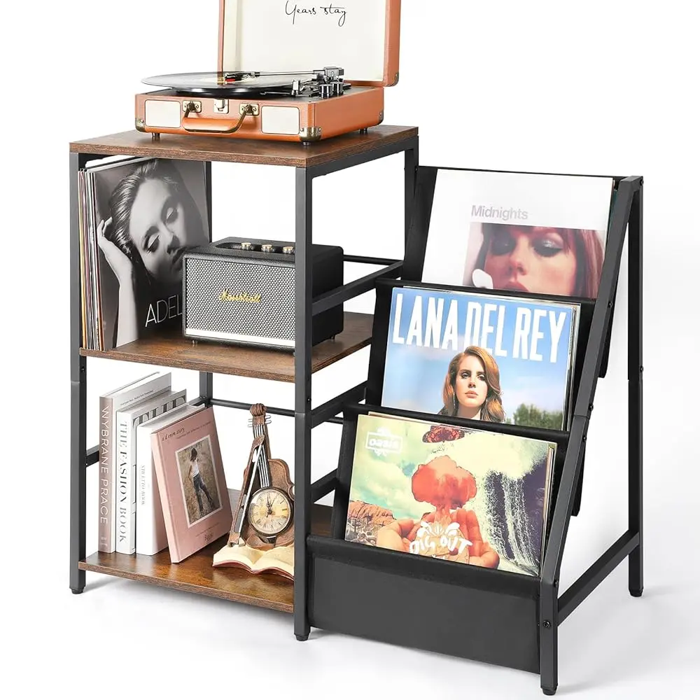 

Record Player Stand, Turntable Stand With 3-Tier Vinyl Record Storage, Record Player Table Holds Up To 200 Albums, End Table