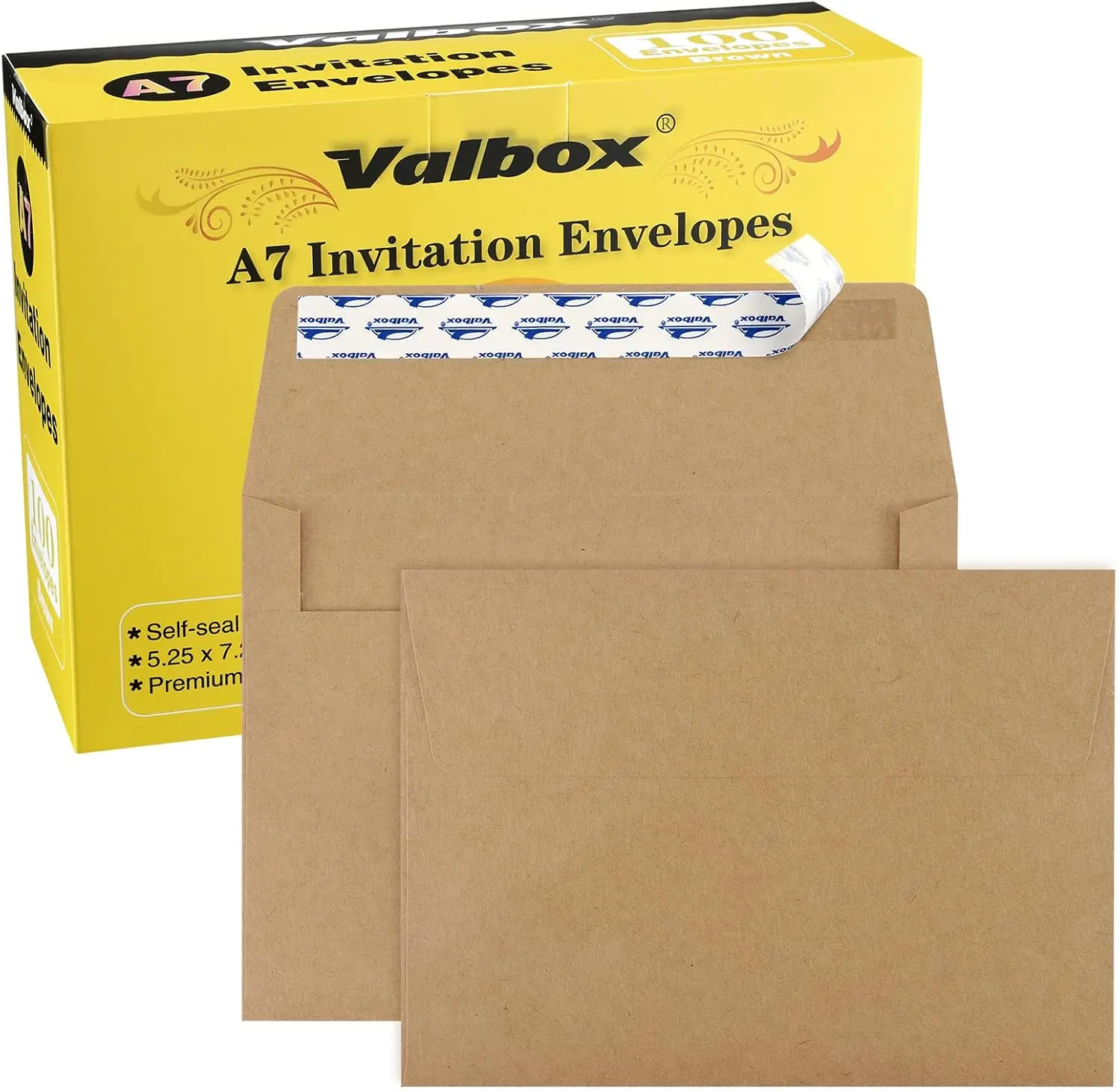 

100 Pack A7 Kraft Envelopes for 5x7 Cards, Self Seal Brown Envelopes for Invitations, Weddings, Stationery