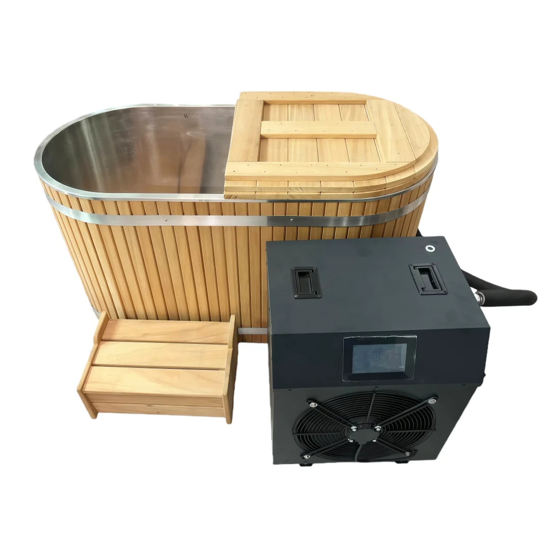 Modern Cold Plunge Bathtubs Stainless Steel Oval Wooden Barrel Spa Quality Wooden Ice Bath Tub