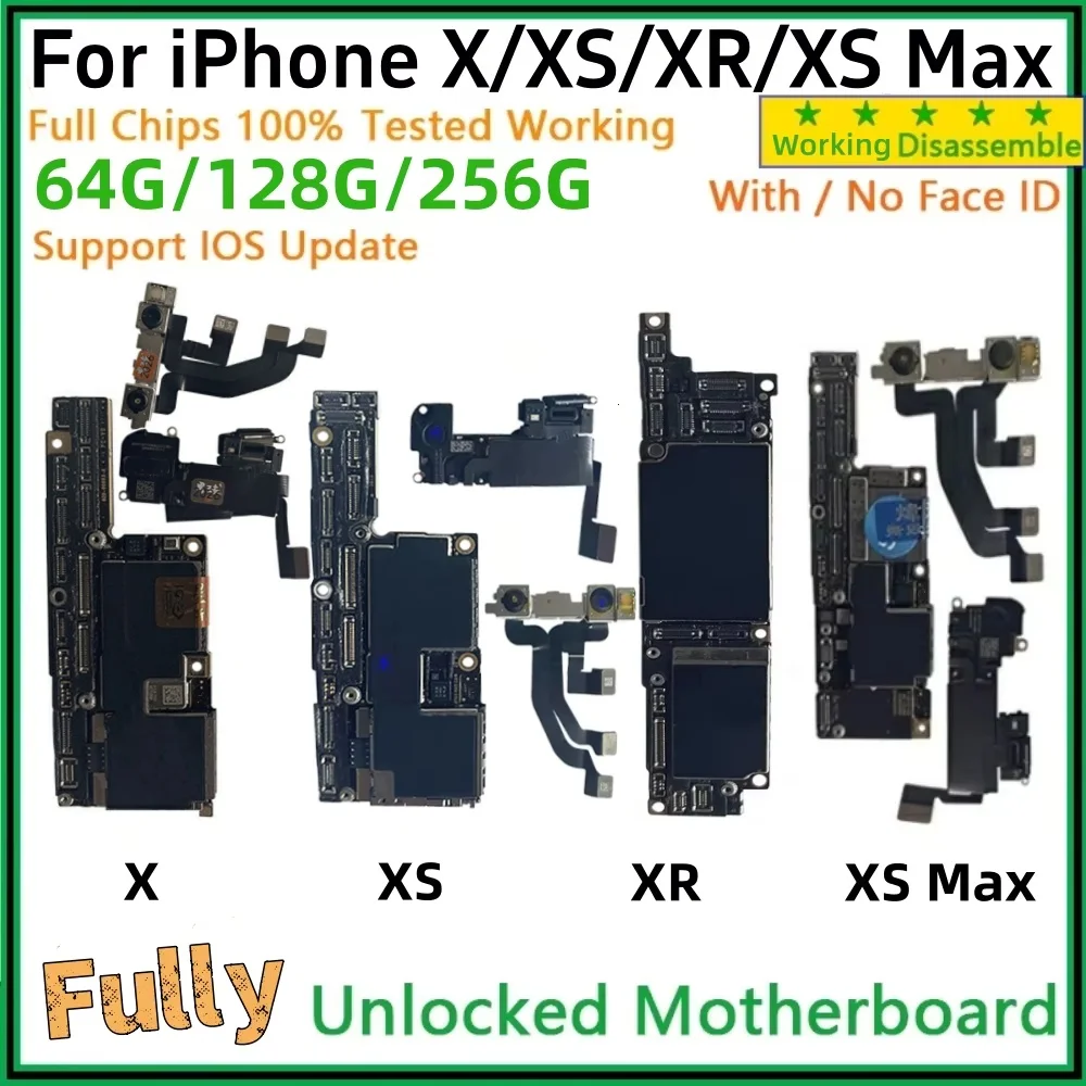 Unlocked For iPhone XR XS Motherboard Free Clean iCloud Support update For iphone X XS Max With/No Face ID Logic board MainBoard