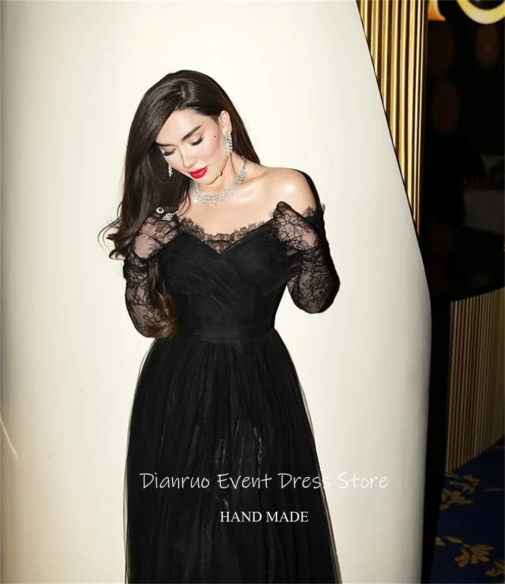 Dianruo فساتين سهرة سوداء على شكل حرف A بفتحة عالية طويلة من الدانتيل Abendkleider Luxus فساتين حفلات أنيقة على شكل قلب مخصصة