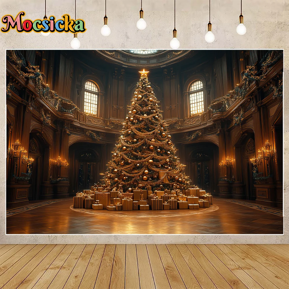 Mocsicka Зимний Рождественский фон для фотосъемки Великолепный огромный Рождественский елка праздник семейный портрет Фотофон для студийной съемки