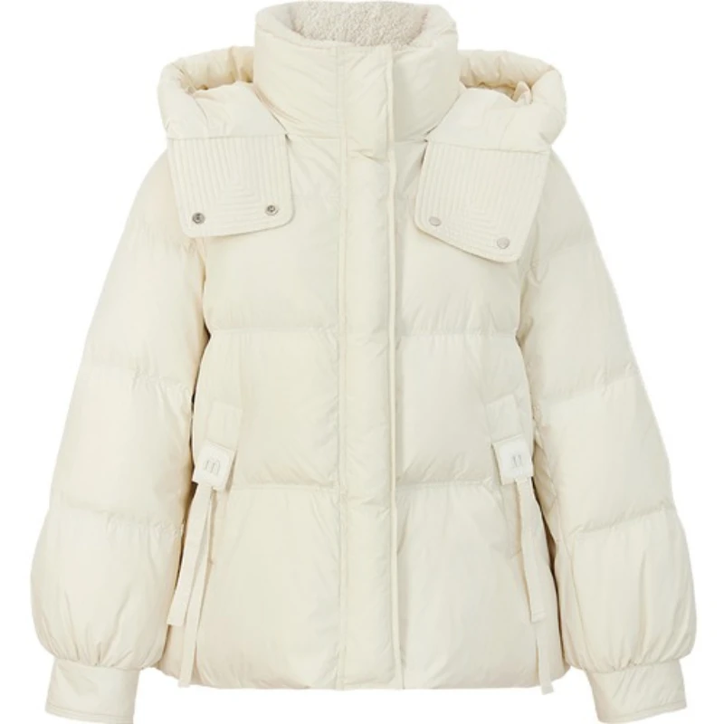 SENTUBILA Damen-Daunenjacken 2025, Winter, Stehkragen, Kapuze, lange Ärmel, Daunenmäntel, solide, lockere Passform, kurze Oberbekleidung W54YE2037