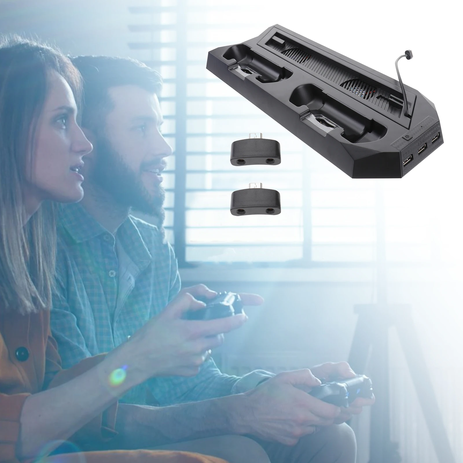 

Вертикальная подставка «все в одном» для консоли с контроллером охлаждающего вентилятора, зарядная станция, двухпортовый USB-концентратор, 4, черный