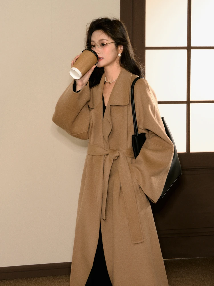 

Black Label Paris Magazine Double-Faced Woolen Coat Women Winter Loose Cotton Woolen Outerwear Korean Style Commute