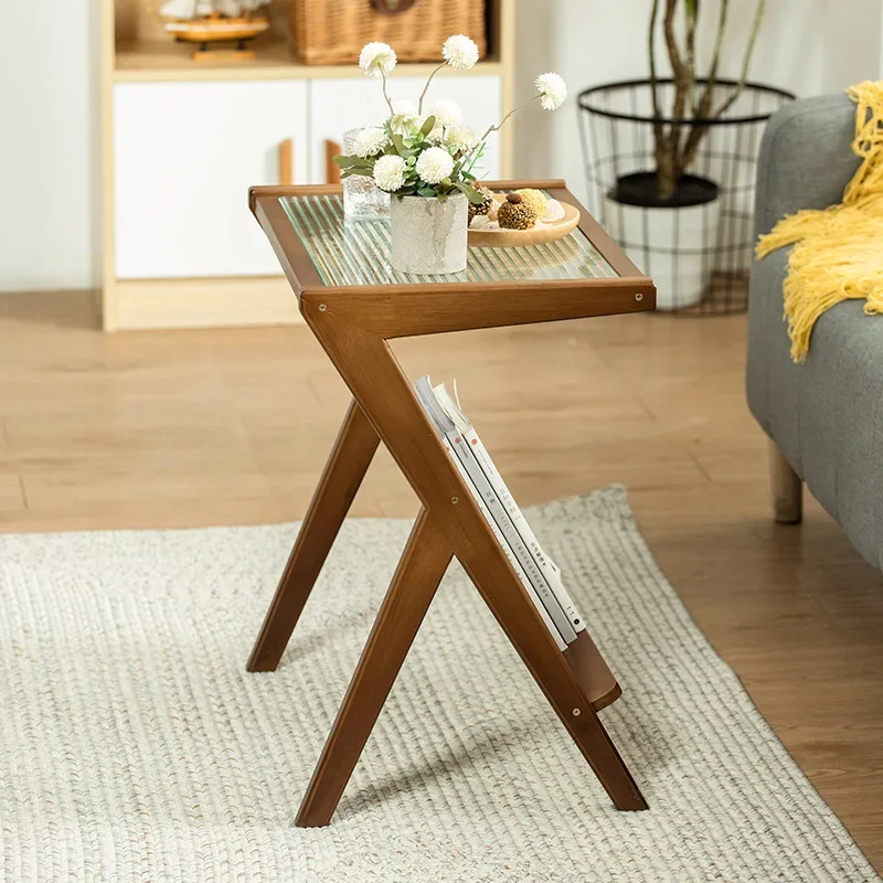 Glass coffee table, minimalist living room sofa side table, small bedside light luxury side table, homestay Japanese rattan