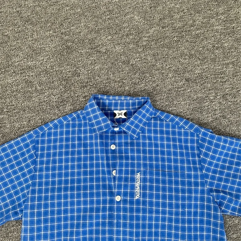 

Рубашки в клетку Mertra большого размера для мужчин и женщин, 1:1, высококачественные винтажные синие повседневные футболки из чистого хлопка с короткими рукавами