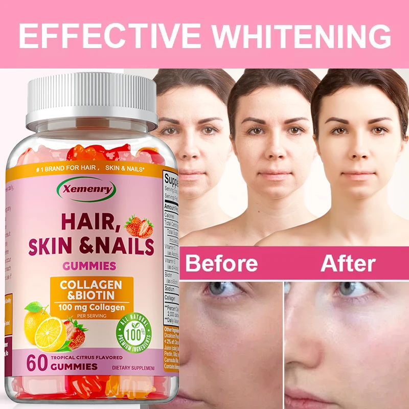 

Hair, Skin & Nails Gummies - Hair,Skin,Nail,Bones,Joint Health Support,Improve Cardiovascular Health