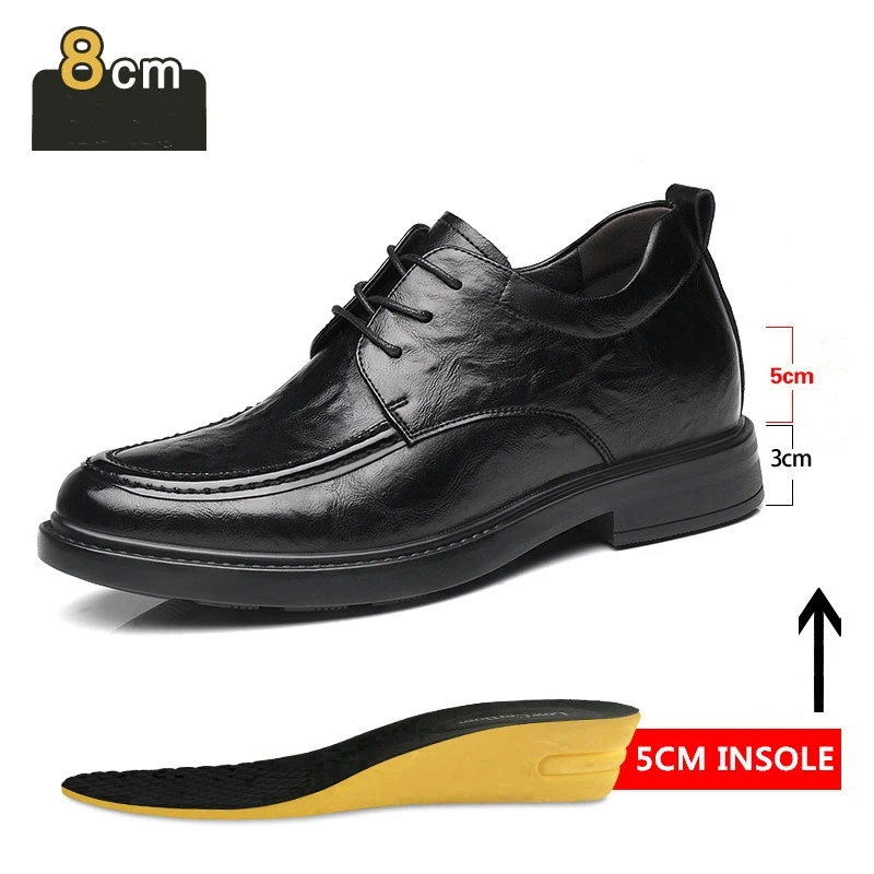 Men's Dress Elevator Shoes Height Increased 8cm Genuine Leather Shoes Invisible Heightening Shoes Business Men Wedding Shoes