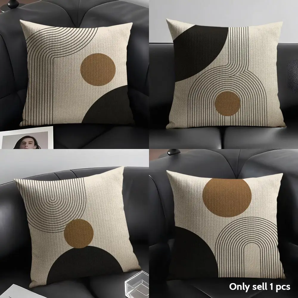 Minimalist Geometric Line Cushion Cover Natural Linen Pillow Case Organic Fabric Double Sided Print Sofa Home Decor Gift