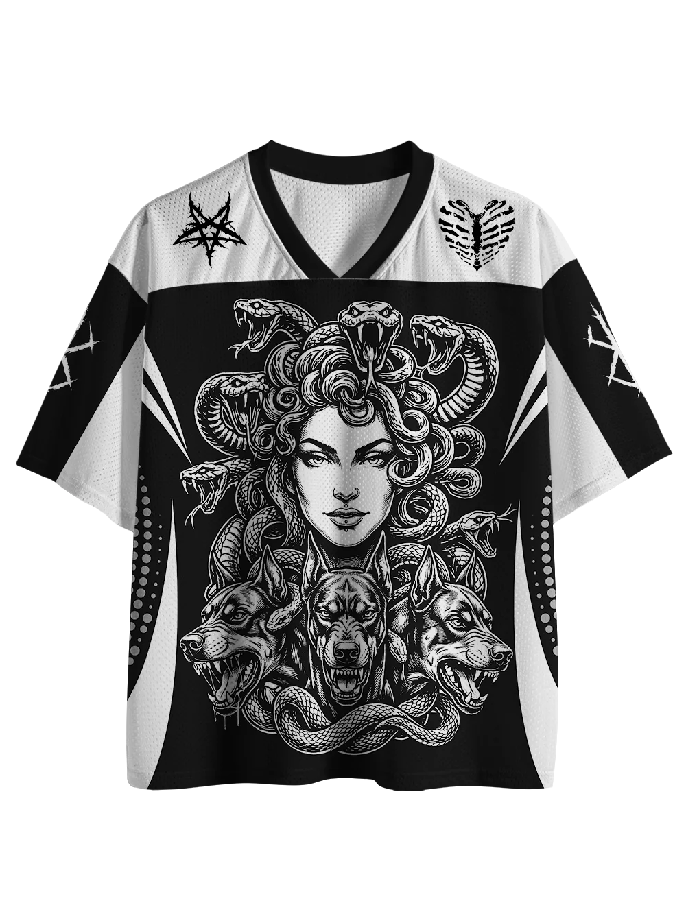 Men's and Women's Fashionable Girls with Snake Print Street Style V-neck Mesh Sports Y2K Quick Drying T-shirt