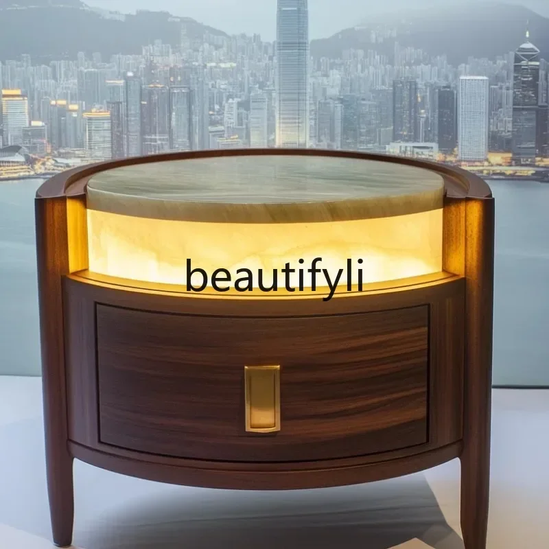 N178 GLuminous jade luxury stone bedside table bedroom light luxury rose gold locker high-end design