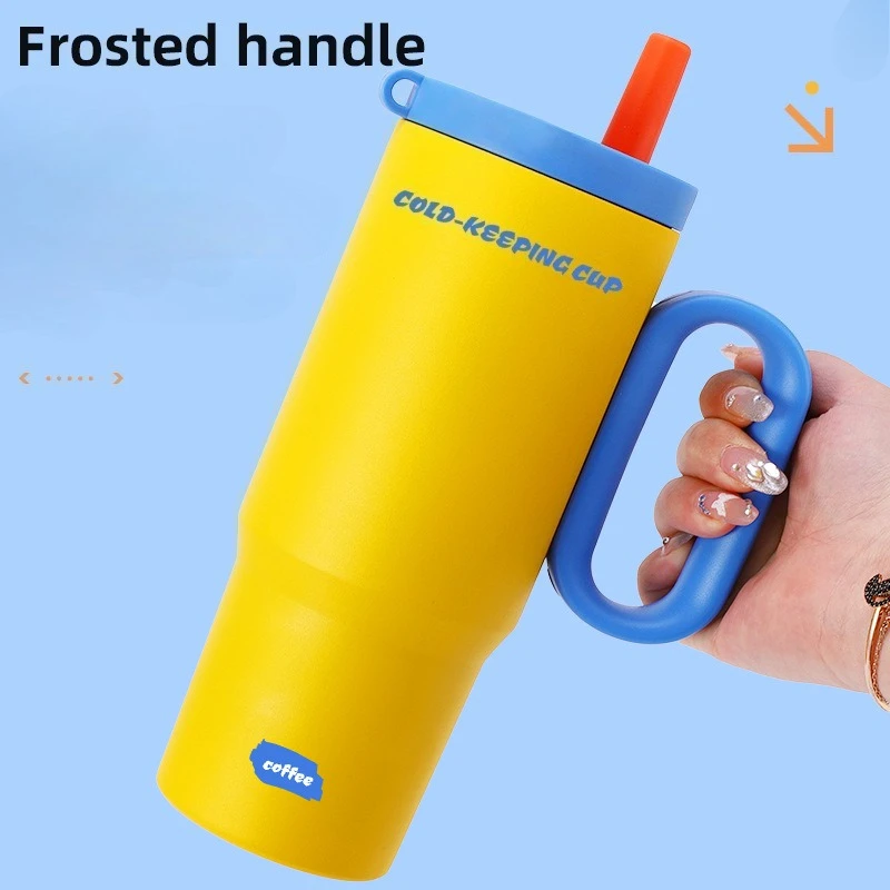40oz Stainless Steel Straw Insulated Ice Tumbler Large Capacity Tumbler with Handle Stylish Portable Insulated Coffee Cup
