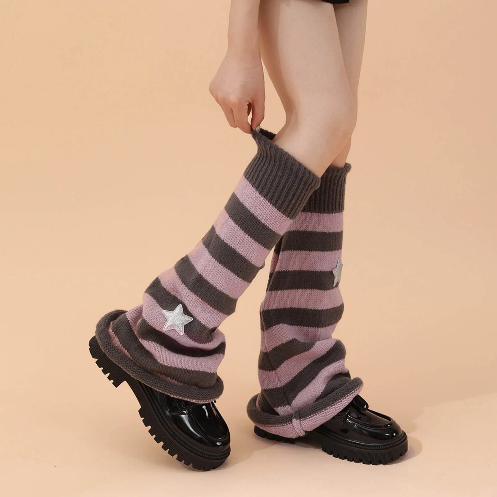 Leg Warmers Lolita Long Socks Jk College Style Women Star Pattern Knee Length Warm Socks Knitted Warm Socks Over Knee Boot Cuffs