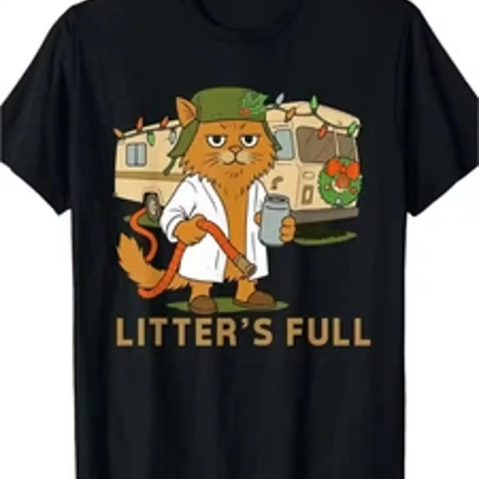 Men's Funny Cat Litter Training T Shirt Full Body Cute kitten with Hose Drin vintage Washed Top For Everyday Wear Soft Stylish