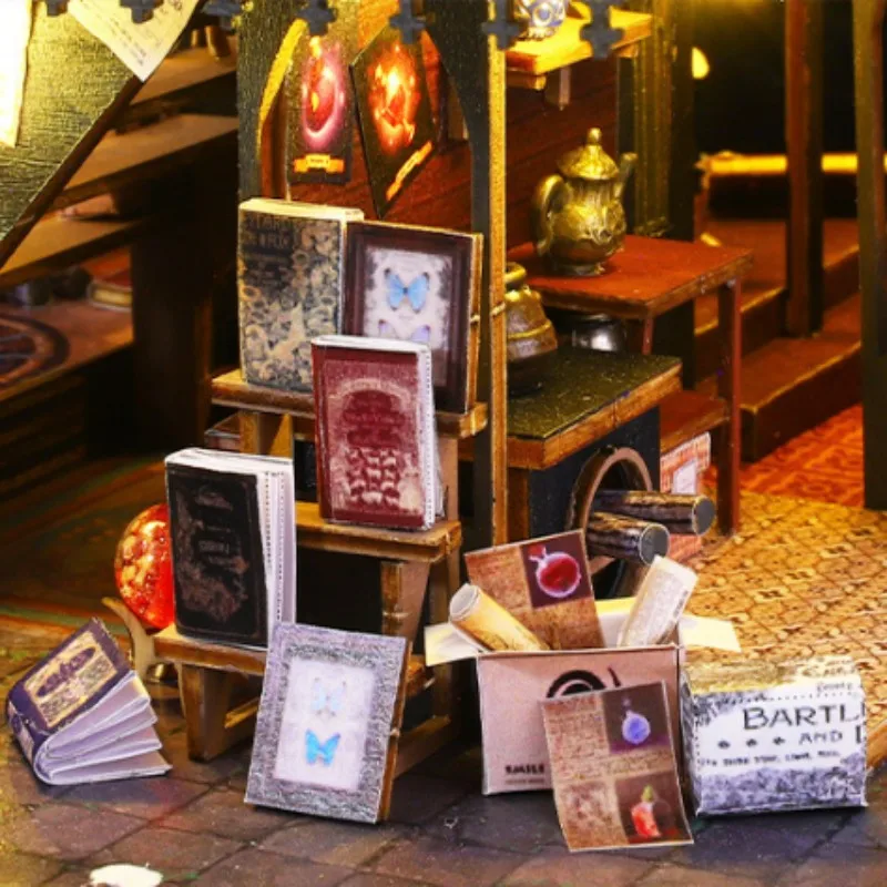 مجموعات بيت الدمى الرجعية DIY للبالغين مع الأثاث نموذج منزل مصغر خمر غرفة المنزل مكتب الديكور هدية عيد ميلاد #4