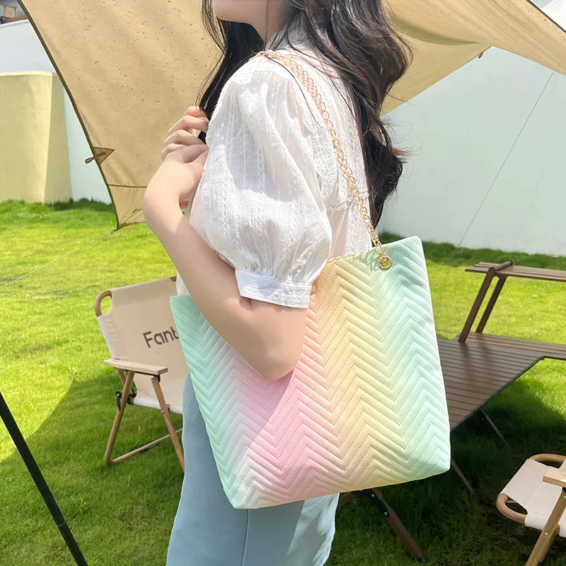 Rainbow colored street trendy shoulder bag, new striped candy colored handbag, minimalist bag top handle tote bags for women