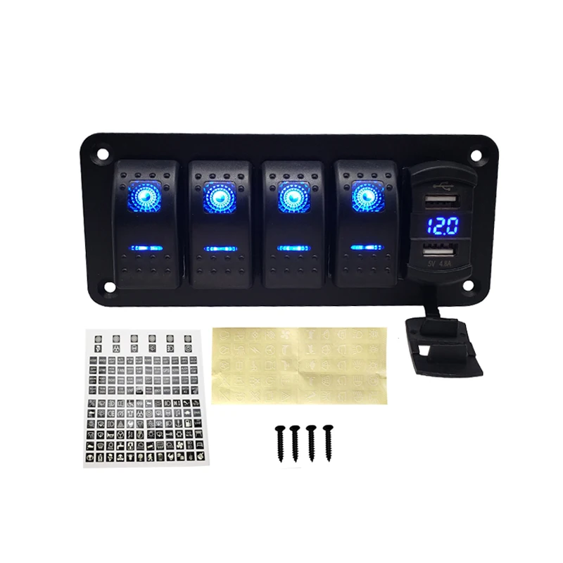 Auto Led Rocker Switch Panel Met Digitale Voltmeter Dual Usb-poort 12V Outlet Dual Usb Opladen Switch Panel Voor auto Marine Boot - afbeelding 1