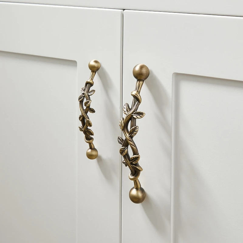 European Winding Vine Solid Brass Bedroom Wardrobe Door Handles Bronze Handles for Cabinets and Drawers Shoe Cabinets Pulls