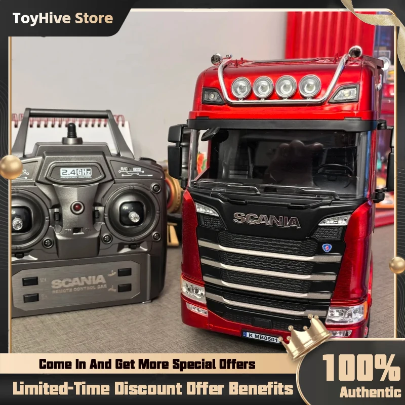 HUINA 1/18 19CH RC Truck 1501 770S Scania Alloy Tractor 2.4G Remote Control Engineering Trailer Truck with Light and Sound Toys