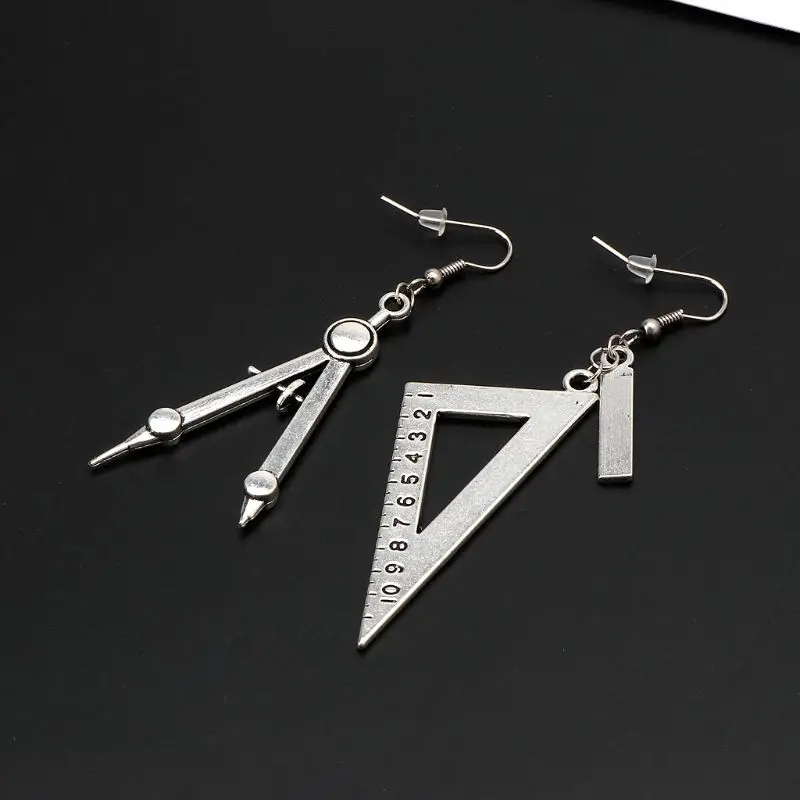 Harajuku Spoon Fork Stud Earrings for Triangle Ruler Asymmetric Earrings All-match Surprise Gift for Unisex Women Men