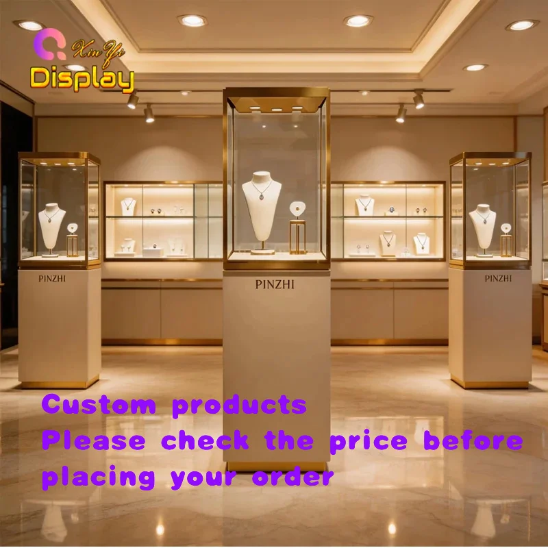 custom.High End Framed Stainless Steel Eco-Friendly Recyclable Jewelry Display LED Lighting Luxury Jewelry Retail