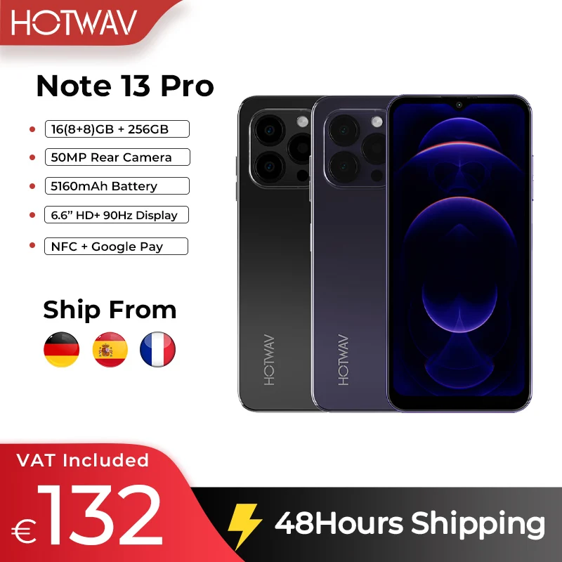 [Lager in der EU] HOTWAV Note 13 Pro 4G Android 13 Mobiltelefon 6,6\'\' HD+ 8GB+256GB 50MP Kamera Smartphone 5160mAh Akku Mobiltelefon