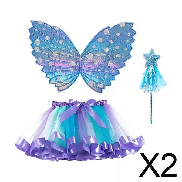 Children's Butterfly Wings Fairy Costume Set Lightweight Tutu Skirt Angel Wand for Girls Festival Photo Prop Halloween