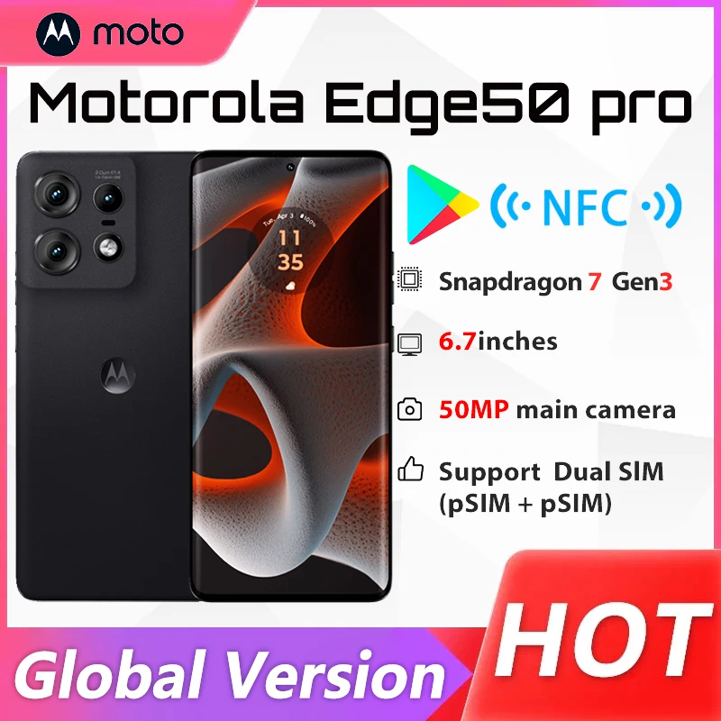 Motorola-Moto Edge 50 Proスマートフォン,グローバルバージョン,5g,6.7インチ,50mpカメラ,snapdragon®7 gen 3, 125W用の急速充電器