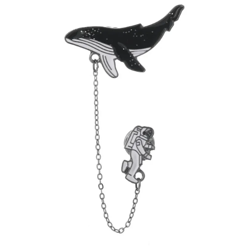 New fashion exploration of the universe space cartoon animal chain enamel pin astronaut whale brooch badge can lapel pin clothes